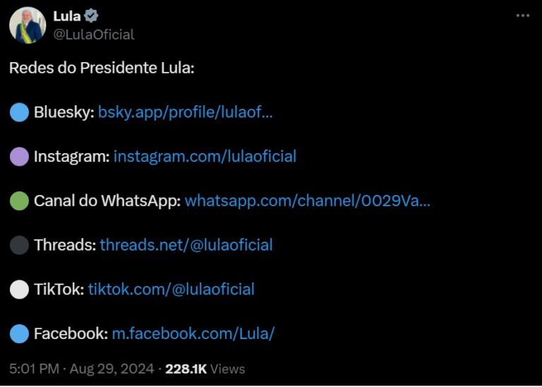 Com impasse entre Alexandre de Moraes e Elon Musk no X, Lula divulga perfis em outras redes sociais