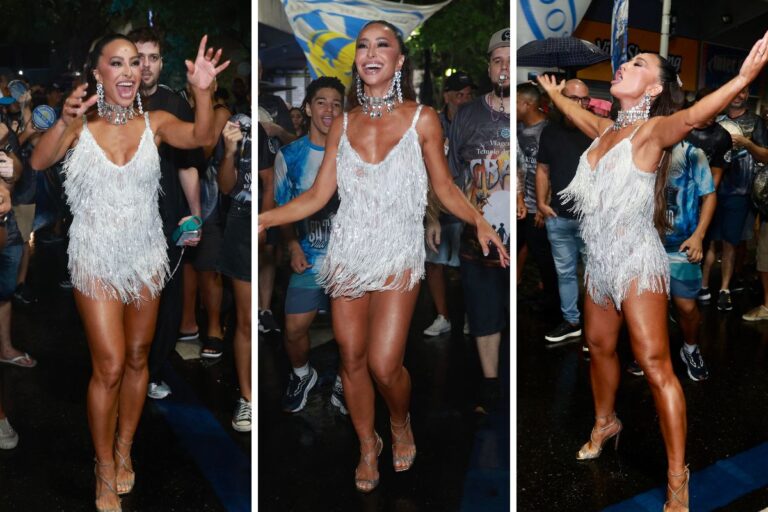 Casamento? Sabrina Sato samba muito em dia de chuva na Vila Isabel