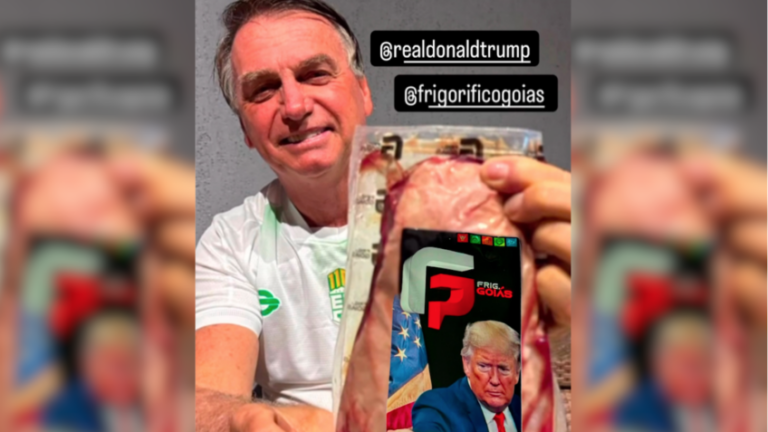 Michelle posta Bolsonaro com picanha que homenageia Trump