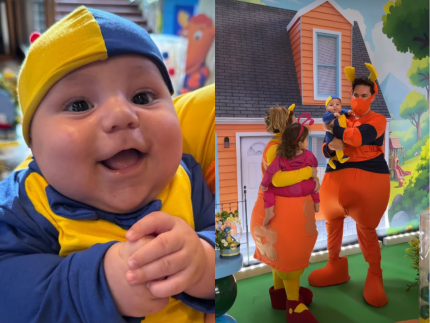 Viih Tube e Eliezer celebram 3 meses de Ravi com festa de “Os Backyardigans”