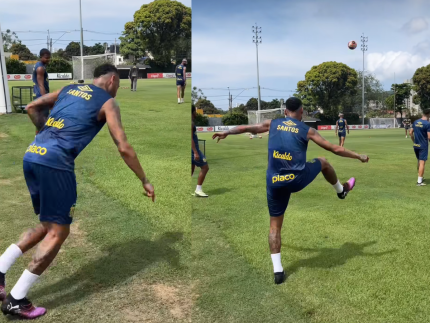 Neymar marca gol “quase impossível” em treino no Santos e web reage