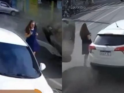 Por um triz: mulher escapa de ser atingida por carro em Santa Catarina