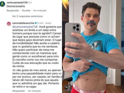 Carmo Dalla Vecchia reage a comentário sobre cena de beijo: “Virei treteiro”