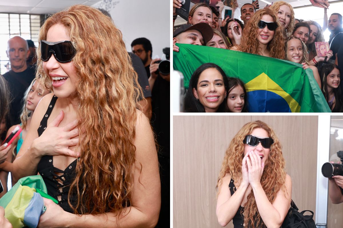 Sorridente, Shakira chega ao Brasil se espanta com multidão em aeroporto