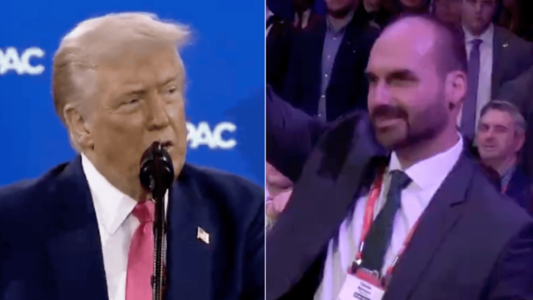 “Mande um oi para seu pai”, diz Trump a Eduardo Bolsonaro na Cpac