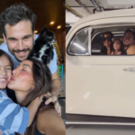 Sabrina Sato e Nicolas Prattes fazem passeio de fusca com Zoe