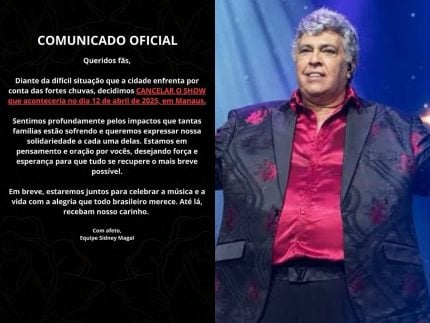 Por conta das fortes chuvas em Manaus, Sidney Magal cancela show