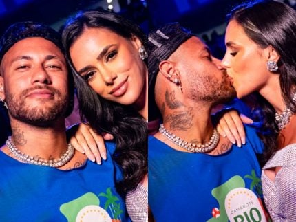 Acompanhado de Bruna Biancardi, Neymar Jr. se joga na folia da Sapucaí no Rio