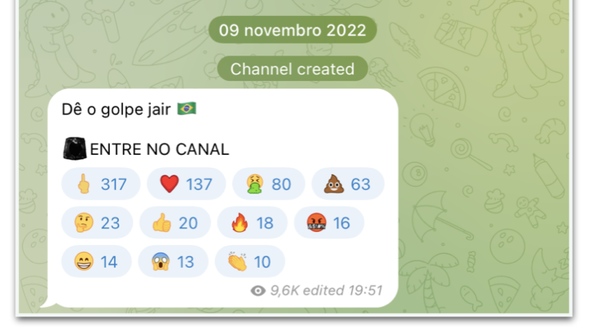 Telegram exclui canal com nome de ministério e sugestão de golpe