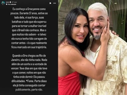 Belo fala sobre dificuldades passadas de Gracyanne Barbosa e pede respeito pela musa