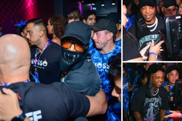 Ja Rule surge mascarado na Sapucaí, evita imprensa e se diverte