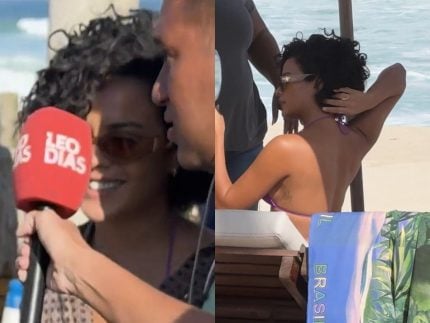 Em dia de gravação com Cauã, Bella Campos ignora pergunta sobre relação com o galã