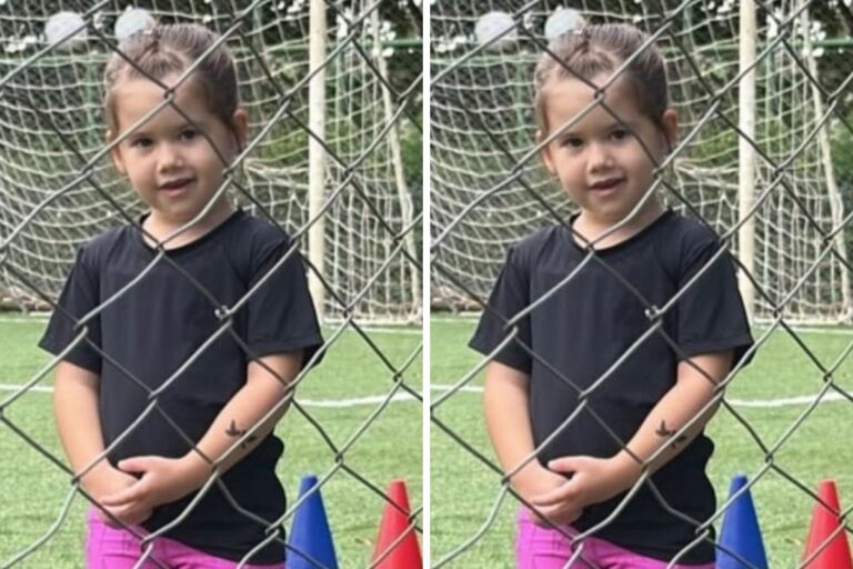 Maria Alice, filha de Virgínia e Zé Felipe, inicia aula de futebol