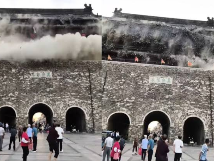 Telhado de edifício histórico de 650 anos desaba na China e assusta turistas