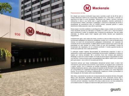 Após denúncia de racismo, Mackenzie declara que presta apoio à família da vítima