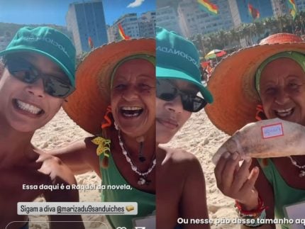 Taís Araújo encontra a “Raquel da vida real”, esbanja simpatia e ganha sanduíche