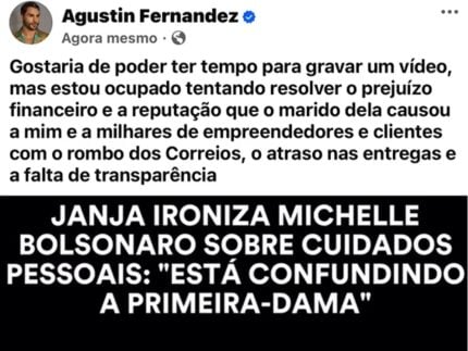 Maquiador Agustin Fernandez rebate fala de Janja sobre Michelle Bolsonaro