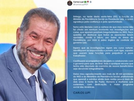 Ministro da Previdência Social, Carlos Lupi, pede demissão