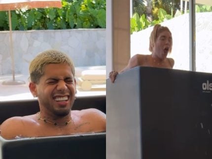 Virginia e Zé Felipe se divertem “numa fria” em banheira de gelo de R$ 32 mil