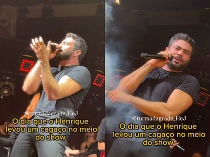 Henrique, dupla de Juliano, se assusta com jato de efeitos especiais no palco