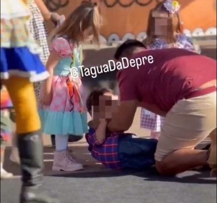 Pai derruba criança durante apresentação junina após briga entre filhos em escola